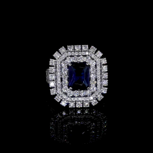 Royal Ice Lab Diamond Ring Cushion Cut Halo Setting 14K 18K Gold