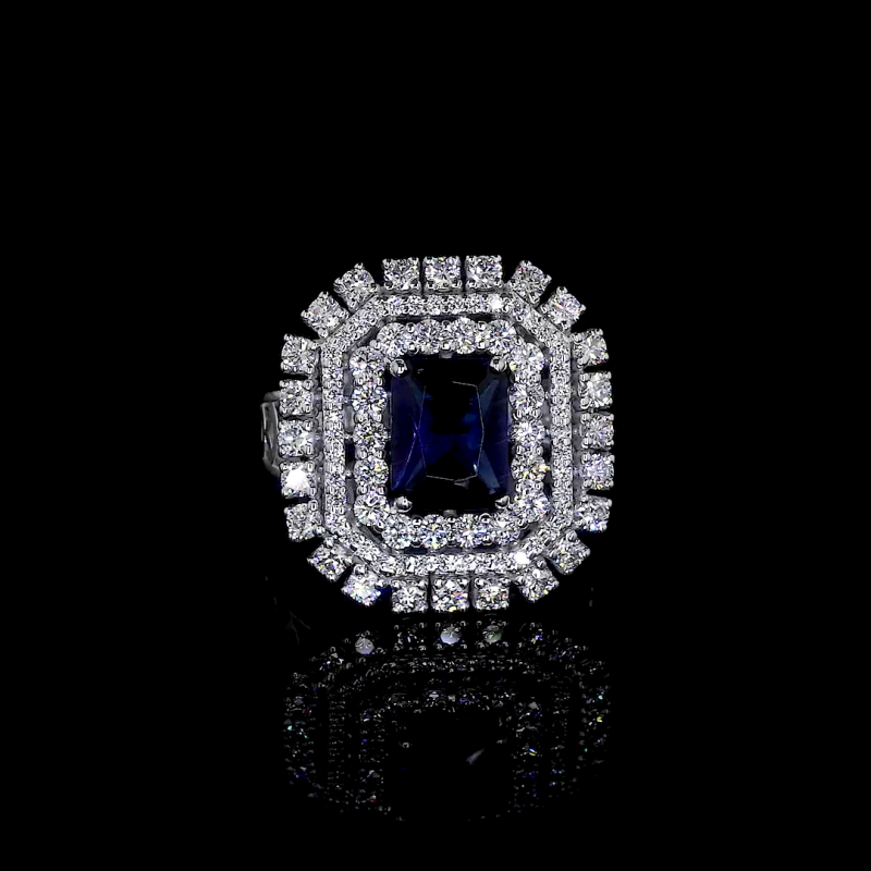 Royal Ice Lab Diamond Ring Cushion Cut Halo Setting 14K 18K Gold