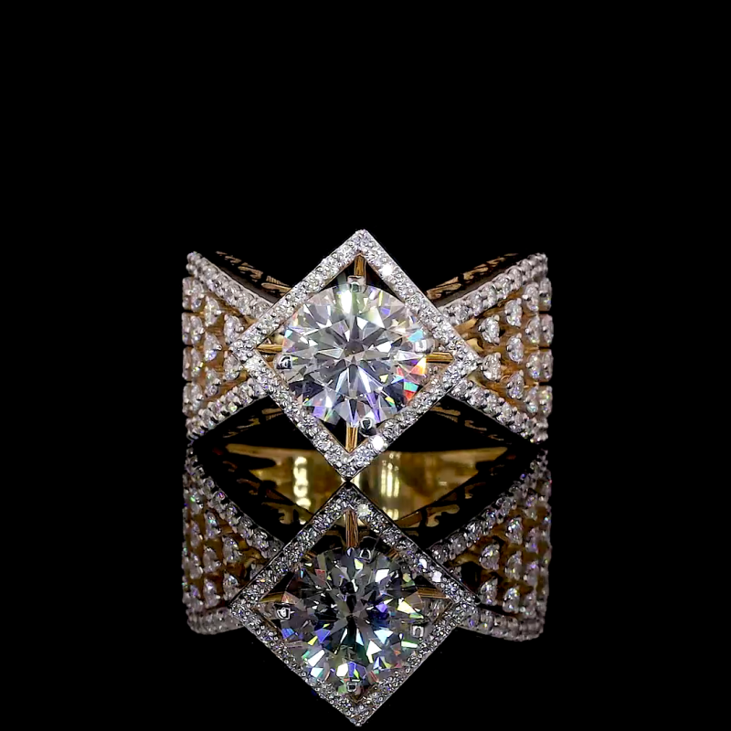 Regal Spark Lab Diamond Ring Round Cut Halo Setting 14K 18K Gold Regal Spark Lab Diamond Ring Round Cut Halo Setting 14K 18K Gold