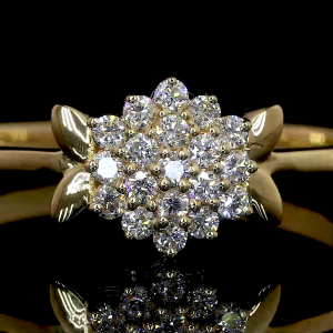 Floral Cluster Lab Diamond Ring Round Cut Prong Setting 14K 18K Gold