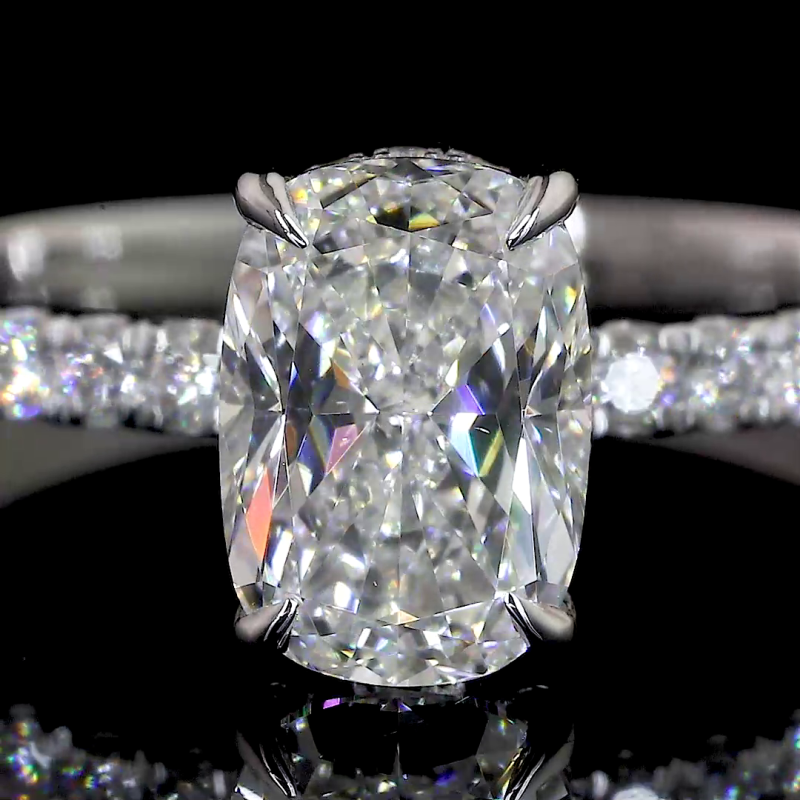 Long Cushion Lab Diamond Ring Halo Setting Prong Style 14K 18K Gold