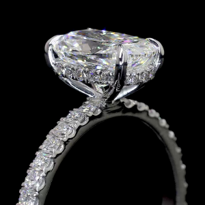 Long Cushion Lab Diamond Ring Halo Setting Prong Style 14K 18K Gold