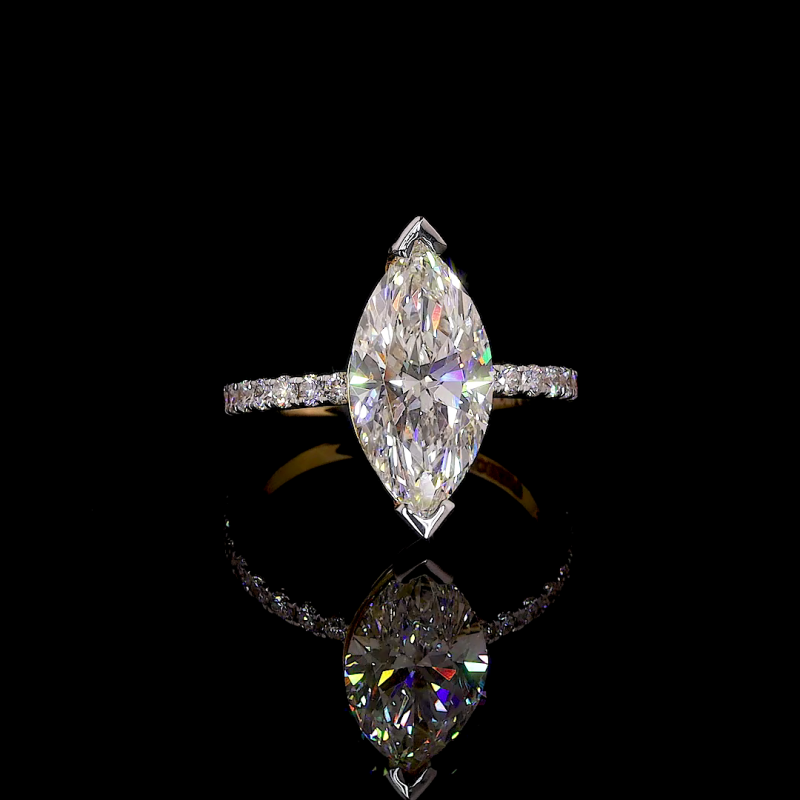 Marquise Majesty Lab Diamond Ring Pave Band Prong Setting 14K 18K Gold