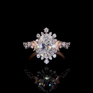 Oval Radiance Lab Diamond Ring Halo Setting Pave Band 14K 18K Gold