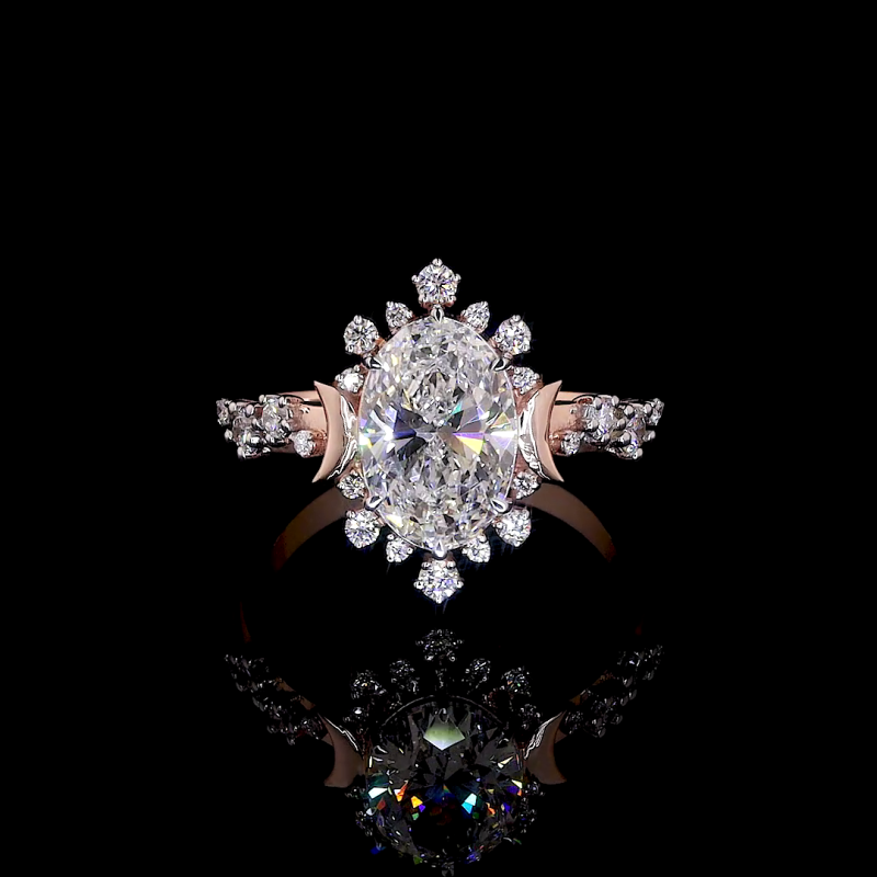 Oval Radiance Lab Diamond Ring Halo Setting Pave Band 14K 18K Gold