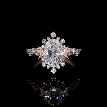 Oval Radiance Lab Diamond Ring Halo Setting Pave Band 14K 18K Gold