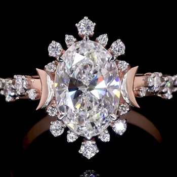 Oval Radiance Lab Diamond Ring Halo Setting Pave Band 14K 18K Gold