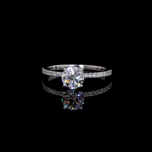 Brilliant Bloom Lab Diamond Ring Round Cut Halo Setting Pave Band 14K 18K Gold