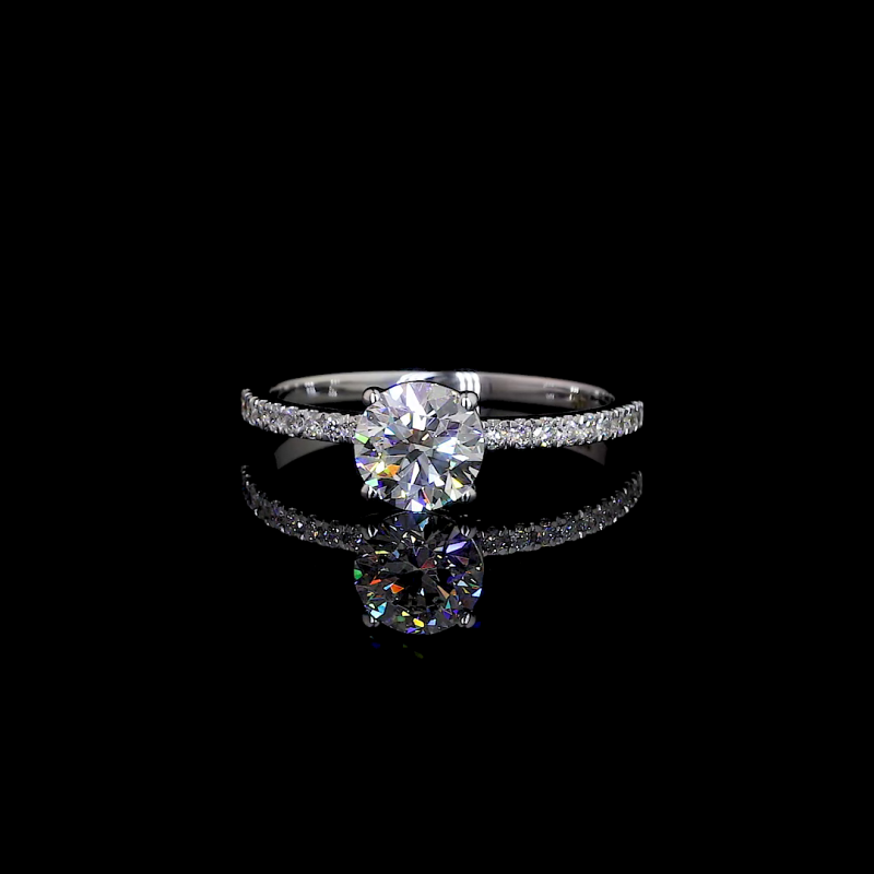 Brilliant Bloom Lab Diamond Ring Round Cut Halo Setting Pave Band 14K 18K Gold