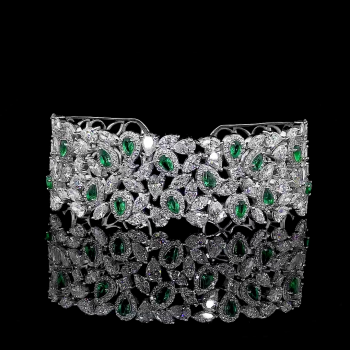 14K White Gold with Lab Grown Green Emeralds Lab Grown Diamonds Fancy Bracelet 14K White Gold with Lab Grown Green Emeralds Lab Grown Diamonds Fancy Bracelet