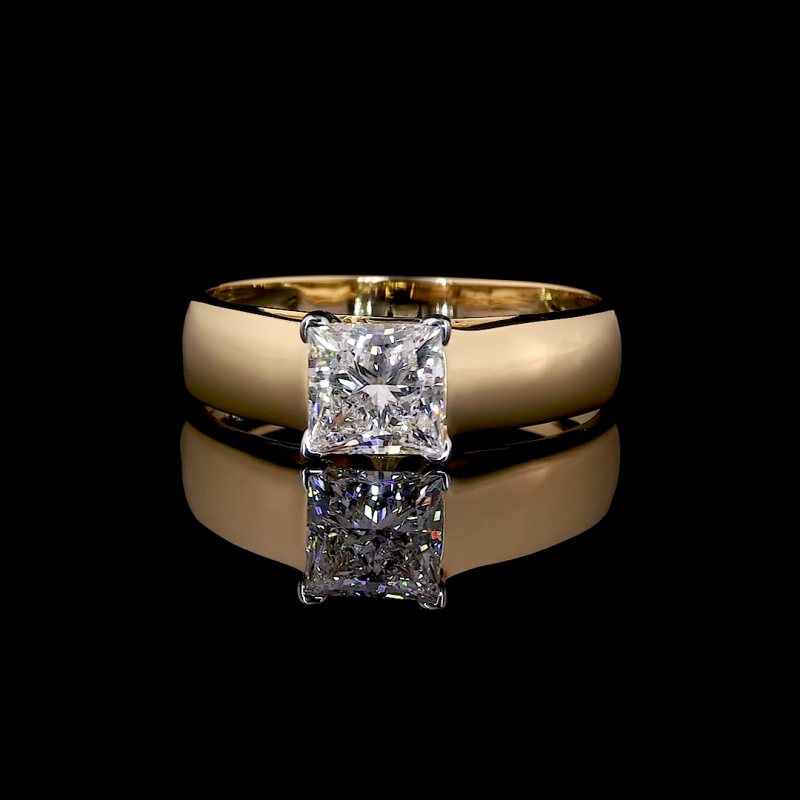 Princess Crest Lab Diamond Ring Square Cut Prong Setting 14K 18K Gold