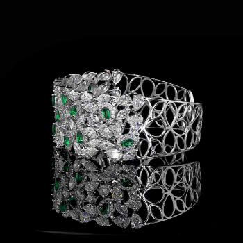 14K White Gold with Lab Grown Green Emeralds Lab Grown Diamonds Fancy Bracelet 14K White Gold with Lab Grown Green Emeralds Lab Grown Diamonds Fancy Bracelet