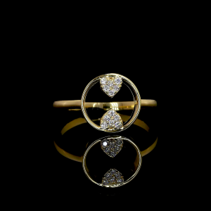 HeartLink Lab Diamond Ring Dual Heart Motif Circle Frame 14K 18K Gold