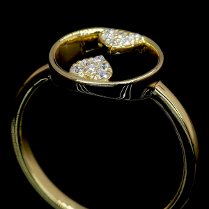 HeartLink Lab Diamond Ring Dual Heart Motif Circle Frame 14K 18K Gold