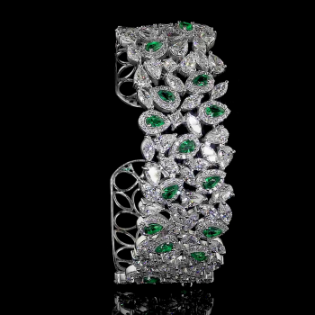 14K White Gold with Lab Grown Green Emeralds Lab Grown Diamonds Fancy Bracelet 14K White Gold with Lab Grown Green Emeralds Lab Grown Diamonds Fancy Bracelet