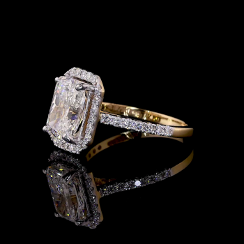 Radiant Crest Lab Diamond Ring Rectangular Cut Halo Setting Pave Band 14K 18K Gold