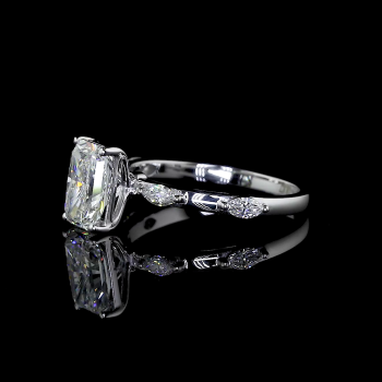 Radiant Crest Lab Diamond Ring Rectangular Cut Halo Setting Pave Band 14K 18K Gold Radiant Crest Lab Diamond Ring Rectangular Cut Halo Setting Pave Band 14K 18K Gold